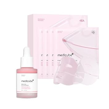 medicube Salmon DNA PDRN Duo para principiantes: máscara de gel de gelatina de colágeno PDRN (4ea) y suero de péptido rosa PDRN, suero de brillo rosa