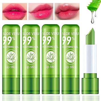 5 lápices labiales de aloe vera, bálsamo labial hidratante de larga duración, barra de labios nutritiva, lápiz labial, bálsamo labial, cambio de color mágico de temperatura, brillo labial
