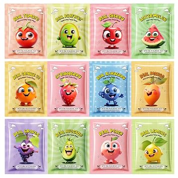 Paquete de 12 máscaras faciales de frutas para niños, máscaras de colágeno para hidratación y nutrición, mascarilla coreana para el cuidado de la piel para adolescentes, niñas, mujeres, máscara facial