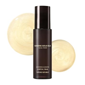 Nature Republic Ginseng Gold Silk Tónico Facial Hidratante, Tónico de Brillo Hidratante, Niacinamida y Ácidos Aminados de Seda, Extracto de Jalea Real, Cuidado de la Piel Coreano para Todos los Tipos