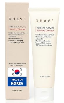 OHAVE - Limpiador espumoso suave y purificante, lavado facial vegano suave, cuidado de la piel coreano, belleza, hidratante y calmante, desmaquillante