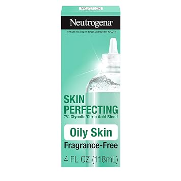 Neutrogena Exfoliante facial líquido diario perfeccionador de la piel con 7% de mezcla de ácido glicólico/cítrico para piel grasa, exfoliante facial suavizante y aclarador, sin aceite ni fragancia, 4 onzas líquidas