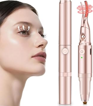 Rizador de pestañas térmico 2 en 1 y recortador de cejas para mujeres, calentamiento rápido 10S, rizador de pestañas eléctrico con 2 ajustes de temperatura, adecuado para todas las pestañas, rizos de