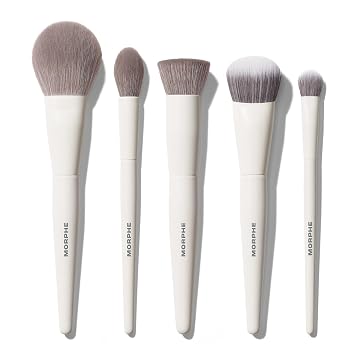 Morphe Portrait Mode - Juego de 5 brochas de maquillaje profesionales para base, corrector, polvo, bronceador, kit de brochas faciales diseñadas por expertos para una aplicación suave y sin rayas (5