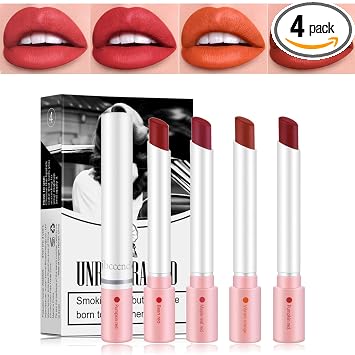 Charm Kiss Juego popular de lápiz labial mate de 4 colores, 24 horas de larga duración, lápiz labial de terciopelo no pegajoso