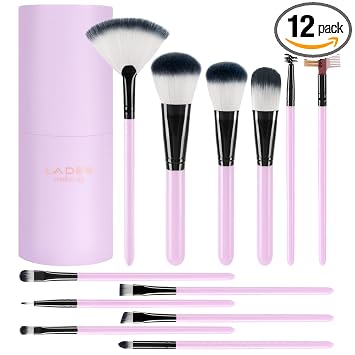 Juego de brochas de maquillaje con estuche, 12 brochas de maquillaje para base, belleza, sombra de ojos, rubor, polvo, corrector, kit de pinceles de contorno con estuche negro