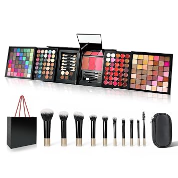 Paleta de maquillaje todo en uno de 177 colores con 10 pinceles, estuche portátil, sombras de ojos, sombra de ojos de gel, brillo de labios, corrector, rubor y polvo de cejas - Juego completo de belleza para mujeres y niñas