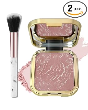 Rubor horneado, rubor marmoleado rosa nude para mejillas, polvo mate sedoso y suave con espejo y cepillo, ligero, mezclable, de larga duración, producto de maquillaje facial para el día de la madre