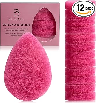 BS-MALL Esponja facial, 12 unidades, exfoliante facial para limpieza profunda, elimina puntos negros, diseño reutilizable, perfecto para rutina de cuidado de la piel (textura suave y rosada)