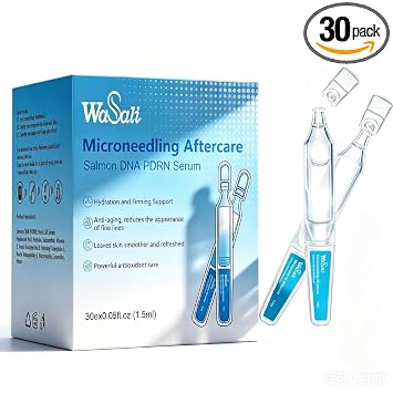 Wasali Salmon DNA PDRN Suero para cara, suero de cuidado posterior de microagujas con células madre y ácido hialurónico, ampollas coreanas de reparación post-microagujas para el cuidado de la piel
