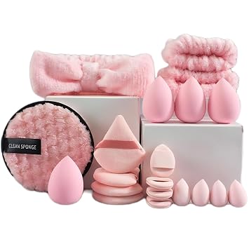 suniya Juego de diadema y pulsera, para el cuidado de la piel, para el cuidado de la cara, de triángulo, suave, esponja, esponja para polvo, para mujeres y adolescentes, regalos de moda (rosa)