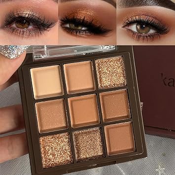AMY'S DIARY Paleta de sombra de ojos neutra colorida de oro rosa marrón oscuro, 9 colores mate brillante natural ahumado, paleta de sombra de ojos altamente pigmentada, neutra de larga duración