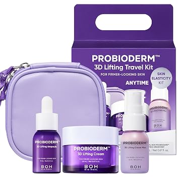 BIOHEAL BOH Probioderm 3D Lifting - Kit de cuidado de la piel de tamaño de viaje | Juego coreano de cuidado de la piel para reafirmar e hidratar, con ampolla, hidratante facial y suero en aerosol