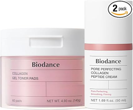 BIODANCE Collagen Hydra-Firm Routine Duo: almohadillas de tóner de colágeno e hidratante facial, hidratante, reafirmante, juego de rutina coreana para el cuidado de la piel de cristal, cuidado de la piel coreano, juego de cuidado de la piel