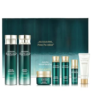 ISA KNOX Age Focus Prime - Juego de regalo antienvejecimiento de doble efecto (5 piezas) - Tóner y emulsión de tamaño completo con mini suero, crema y espuma limpiadora - Cuidado de la piel coreano, hidratante y nutritivo
