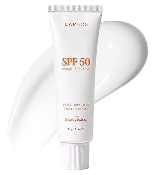 LAPCOS K Beauty SPF 50 de amplio espectro, fórmula híbrida de protección solar diaria con extracto de ginseng y pantenol, protector solar ligero e hidratante para todo tipo de piel, cuidado coreano de la piel, 1.76 onzas