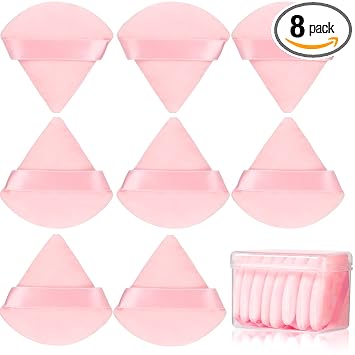 8 piezas de esponja de polvo de algodón en forma de triángulo, JASSINS, súper suave para maquillaje seco y húmedo, corrector/polvo suelto y corporal/base/rubor, set de esponjas de maquillaje (rosa)