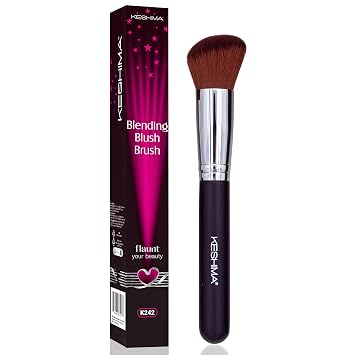 Keshima - Brocha para rubor y bronceador en ángulo, color crema y polvo