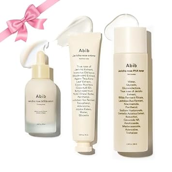 Abib Jericho Rose - Set de cuidado de la piel de 3 pasos – Tónico PHA, suero bifida reafirmante y crema para piel seca