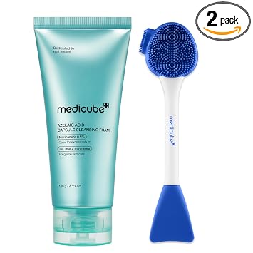 medicube Azelaic Capsule Foam Cleanser and Pore Brush Set | Limpieza profunda de poros para una piel fresca, clara y suave | Cuidado del exceso de sebo y control de aceite | Cuidado de la piel coreano