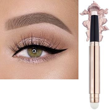 SAUBZEAN Barra de maquillaje de sombra de ojos dorado claro, lápiz impermeable hipoalergénico de larga duración, delineador de ojos brillante con paleta de imprimación con purpurina y pincel suave