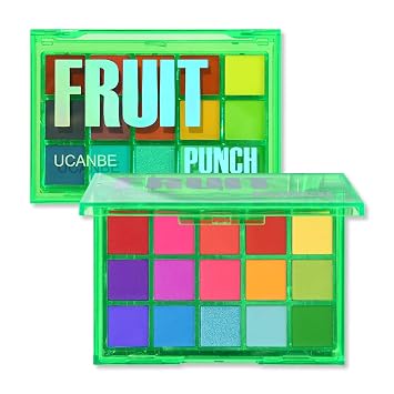 UCANBE Paleta de sombra de ojos de maquillaje de arcoíris neón brillante, 15 tonos verde, morado, amarillo, kit de paletas de maquillaje vibrante brillante mate pigmentado mezclable - Ponche de frutas
