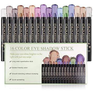 VolksRose Juego de 16 barras de sombra de ojos brillantes, juego de barras de sombra de ojos iluminadoras, lápiz de sombra de ojos cremoso colorido, barra de maquillaje de delineador de ojos con