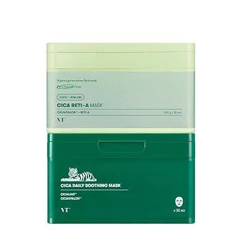 VT COSMETICS Mascarilla calmante diaria, 30 unidades y hoja de máscara Cica Reti-A, 30 unidades, 11.83 onzas (12.35 oz)*2