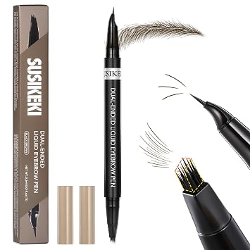 Lápiz de cejas Microblading de doble punta para mujer, lápiz líquido 2 en 1 con punta curva y bolígrafo de microblading de sección de cejas 4D (04 negro marrón)
