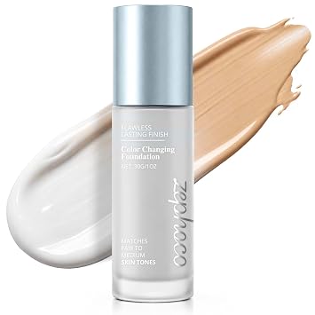 Base de maquillaje que cambia de color para mujeres maduras, maquillaje de tono adaptativo automático con cobertura construible, acabado natural hidratante, cobertura ligera a media, 1 onza líquida