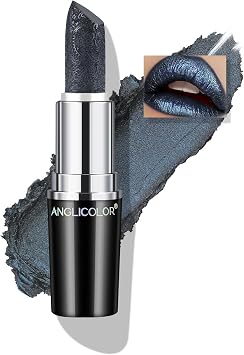 Anglicolor Glitter Halloween Goth Black Lipstick,Diamond Bold Shine Finish