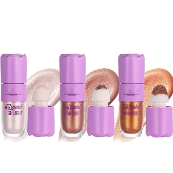Set de iluminador líquido y contorno de 3 colores, bronceador líquido y maquillaje brillante para cara, ojos y cuerpo (blanco perla, bronce/oro), construible y mezclable, 1.76 onzas cada uno