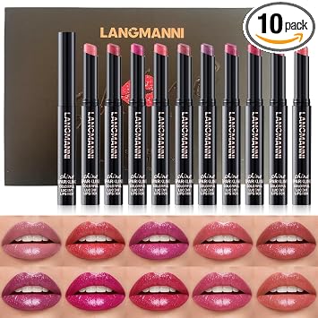 Juego de lápices labiales brillantes de 10 colores, purpurina sutil, color