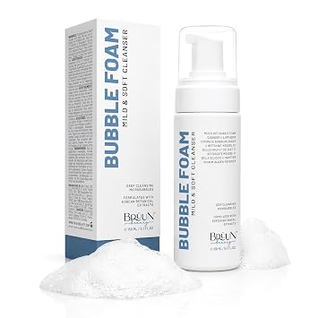 BRÜUN Limpiador de espuma de burbujas para la cara, limpiador facial espumoso de 5.1 fl oz para limpieza doble coreana, lavado facial de burbujas suave para todo tipo de piel, cuidado posterior de PMU