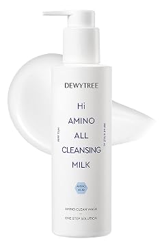 DEWYTREE Hi Amino All Cleansing Milk - Limpiador facial hidratante para pieles sensibles | Loción facial de aminoácidos limpiador de aceite exfoliante coreano | Limpiador facial para mujeres y hombres (6.76 fl oz)