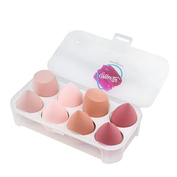 Miss Lil USA Juego de esponjas de maquillaje multicolor, sin látex, suave, esponja de belleza profesional, mezcladora de base con estuche de huevo, impecable para crema, polvo y líquido... (8