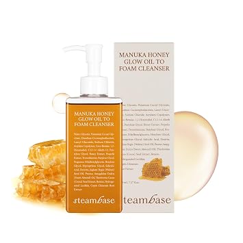 STEAMBASE Manuka Honey Glow Oil to Foam | Removedor de maquillaje diario y limpiador, lavado facial hidratante para piel seca, doble limpieza | Limpiador de aceite facial coreano, 7.27 onzas líquidas