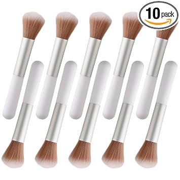 Juego de 10 brochas de maquillaje esponjosas de belleza, cepillos de mezcla portátiles con aplicación de cejas y polvo, cepillos de viaje de plástico con diseño de hongos blancos para maquillaje