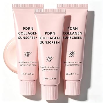 PDRN - Protector solar de colágeno SPF 50 de amplio espectro para la cara, hidratante sin fundición blanca con SPF, protector solar hidratante ligero y no grasoso para mujeres y todo tipo de piel