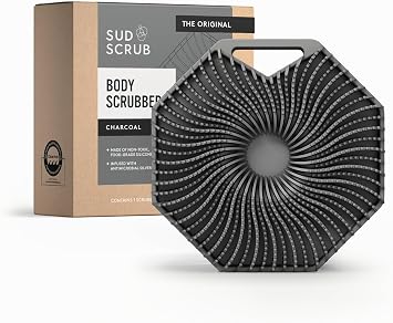 Sud Scrub® Exfoliante corporal de silicona antimicrobiana, cepillo corporal exfoliante para pieles sensibles, limpiador de ducha antibacteriano para cuerpo, artículos esenciales de baño para hombres y mujeres, carbón