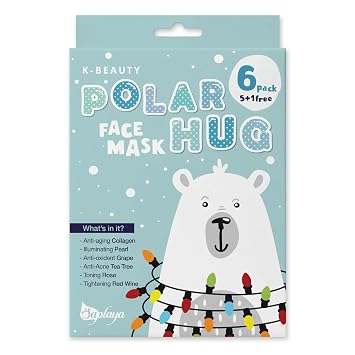 Saplaya K-Beauty - Paquete múltiple de mascarillas faciales de belleza natural, cuidado equilibrado de la piel, hechas en Corea del Sur (paquete de vacaciones de colágeno antienvejecimiento con abrazo