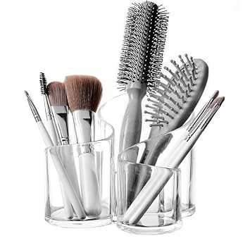 Recipiente de acrílico ondulado de alta calidad para colocar cepillos de maquillaje y cosméticos.