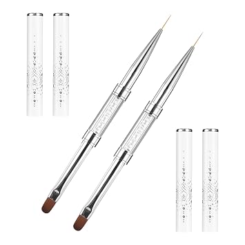 JJUNW 2 piezas de cepillo de gel constructor de uñas de doble extremo, cepillo de punta francesa de gel duro para uñas, cepillo delineador de cepillo de uñas de gel duro para diseño de uñas profesional (blanco)