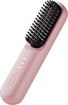 Cepillo alisador de pelo inalámbrico, portátil, inalámbrico, de cerámica, para mujeres, recargable con USB-C, alisador de viaje, iones negativos, anti-encrespamiento, calentamiento rápido, 4 ajustes