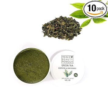 [Polvo de belleza de hierbas coreanas] Polvo de té verde Prince Natural Beauty para máscara facial (2.9 oz / 85 g) con máscara facial de gasa 100% algodón (10 hojas)