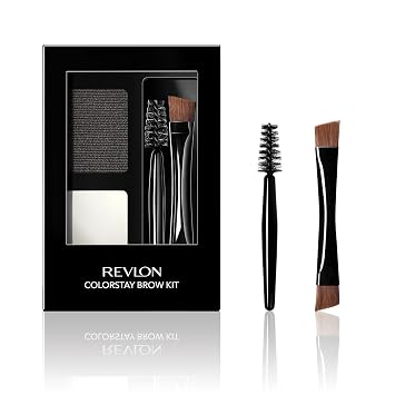 Revlon ColorStay Kit de cejas, incluye polvo de cejas de larga duración, pomada transparente, cepillo de cejas de punta angular de doble punta y cepillo de bobina, negro suave (101), 0.08 onzas