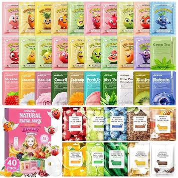 Juego de 40 mascarillas de colágeno para el cuidado de la piel para mujeres, máscara facial de spa con extracto de colágeno, máscara facial a granel para adolescentes y niñas, hoja de máscara facial coreana, regalo para pieles sensibles, rutina diaria de c