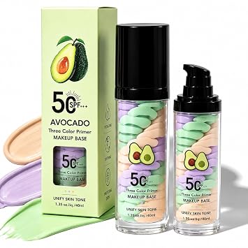 Imprimación 4 en 1 para la cara antes del maquillaje con SPF 50, crema aislante de protección solar de aguacate, corrector de color de un paso, base hidratante teñida, control de aceite y corrección