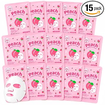 Paquete de 15 mascarillas faciales de durazno, mascarillas hidratantes para